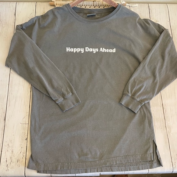 Comfort Colors Tops - Comfort Colors Happy Days Ahead Grey Heavyweight Garment Dyed Long Sleeve Top